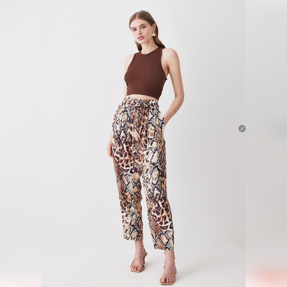 Karen Millen Cream and Brown Cropped Pants